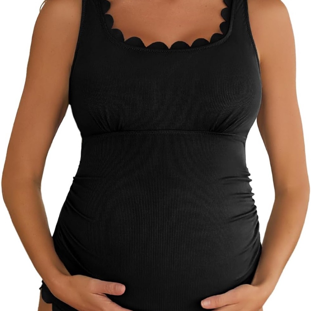 Black Scalloped Maternity Swim - summer mae